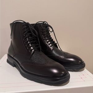 Alexander McQueen Dark Brown Leather Brogue Boots